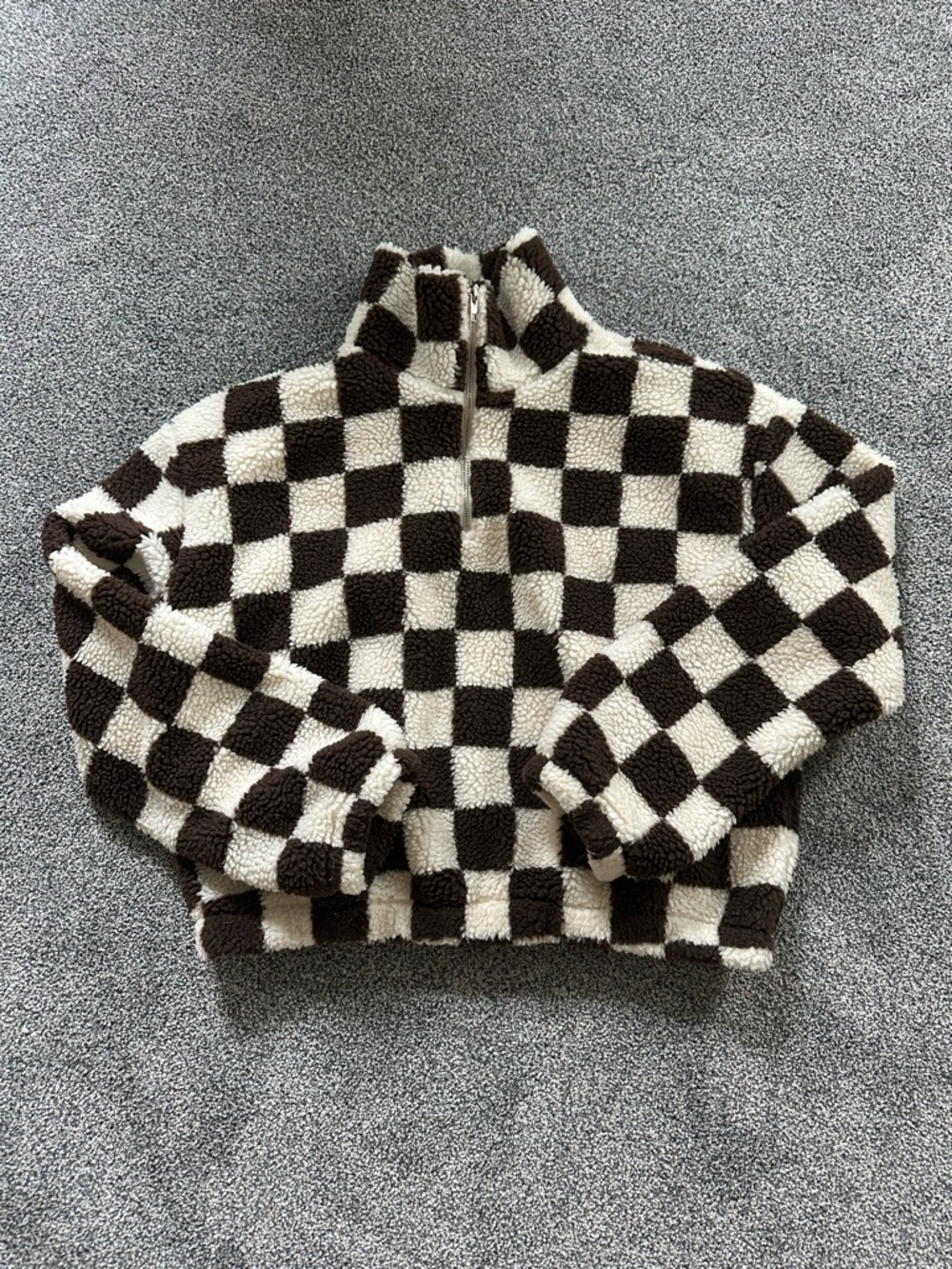 Zaful Brown & Cream Checker print Sherpa Pullover